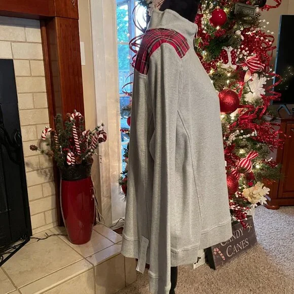 NWT Women's XL VINEYARD VINES Grey Heather Tartan Plaid 1/4 Zip - Picture 4 of 6